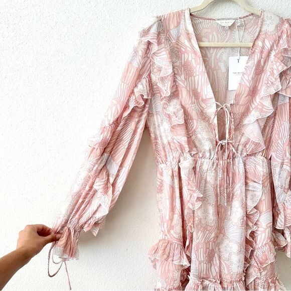 NWT Ted Baker Ted Baker Irvete Soft Ruffle Playsuit Romper in Coral Sz 2 Medium - Picture 8 of 12